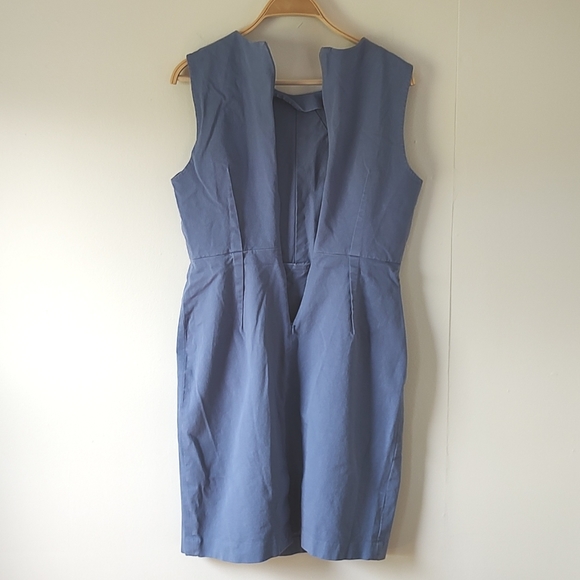 Banana Republic Dress Stretch Smokey Blue Back Zipper Sleeveless Summer Size 12P - Picture 5 of 6